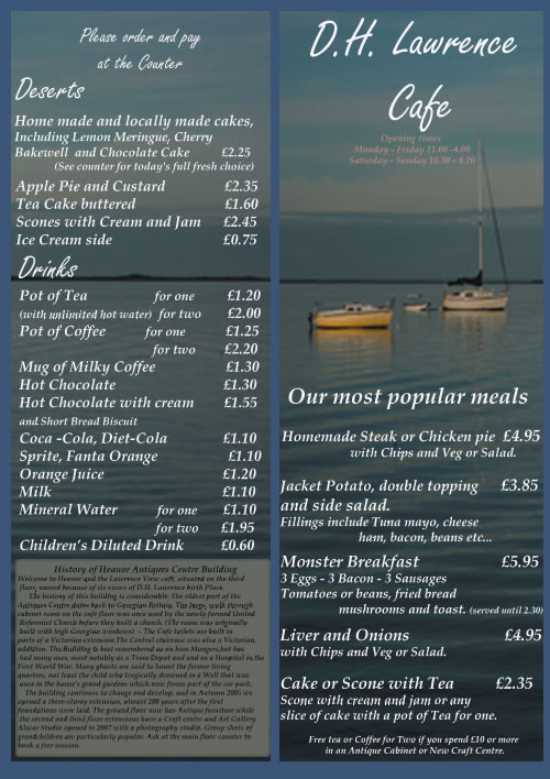 front and back of menu